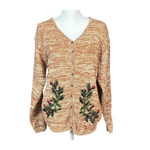 Vintage Floral Cardigan Size 1X Tan Cottage Fairy Y2k  Artsy Folksy Button Up